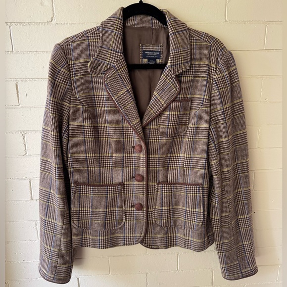 Vintage American Eagle houndstooth glen plaid blazer jacket elbow patches - Picture 1 of 10